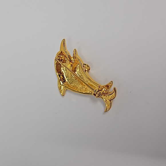 Dolphin Mother and Child Brooch Pin Rhinestones Gold Tone - Picture 5 of 9